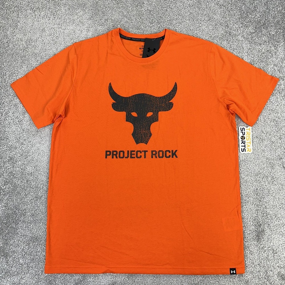 Under Armour Project Rock Shirt Mens XL Orange Brahma Bull Graphic Tee Training